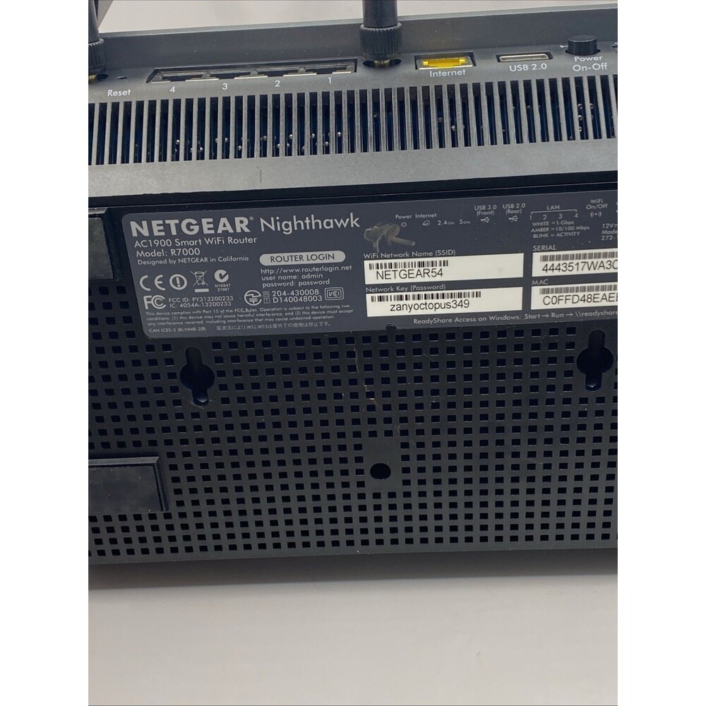 NETGEAR NIGHTHAWK AC1900 SMART WIFI ROUTER R7000 - NO POWER CORD Tested - Picture 6 of 9